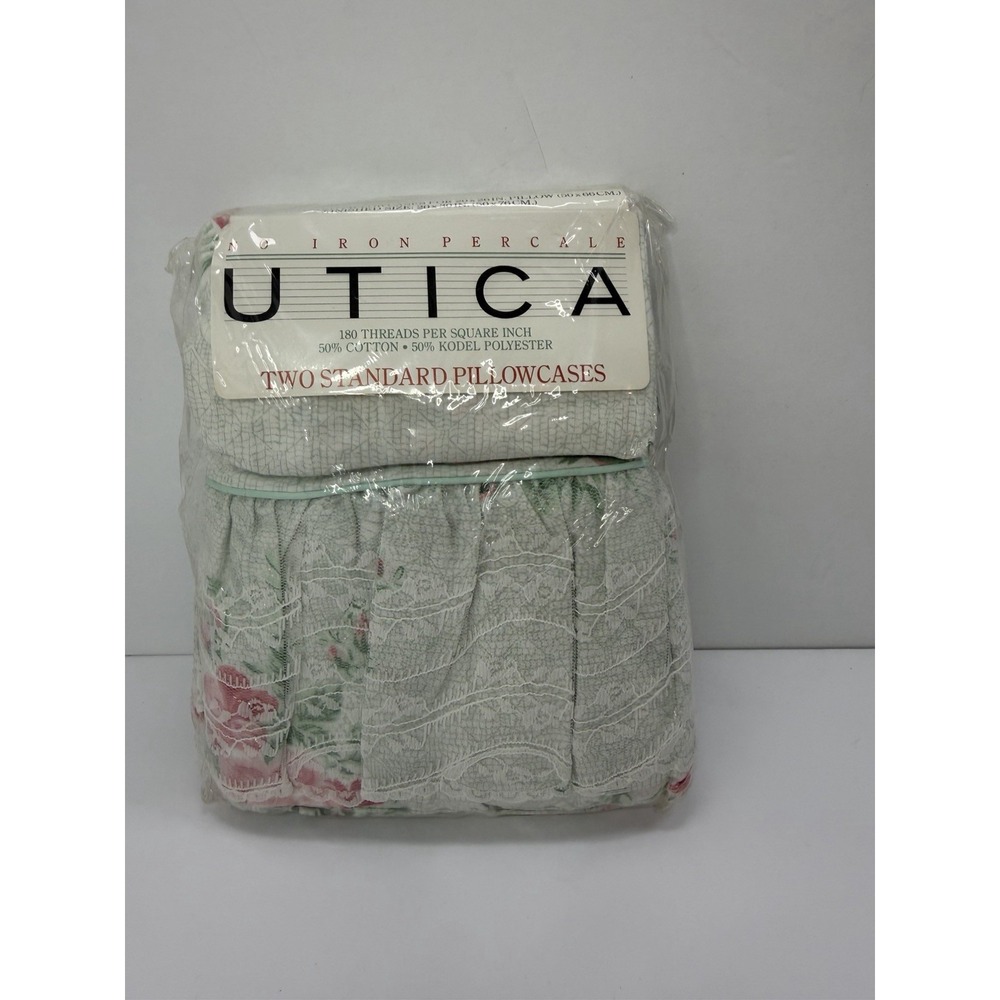 Utica 2 Standard Pillowcases Maiden Lace Ruffle Rose Floral Vintage No Iron